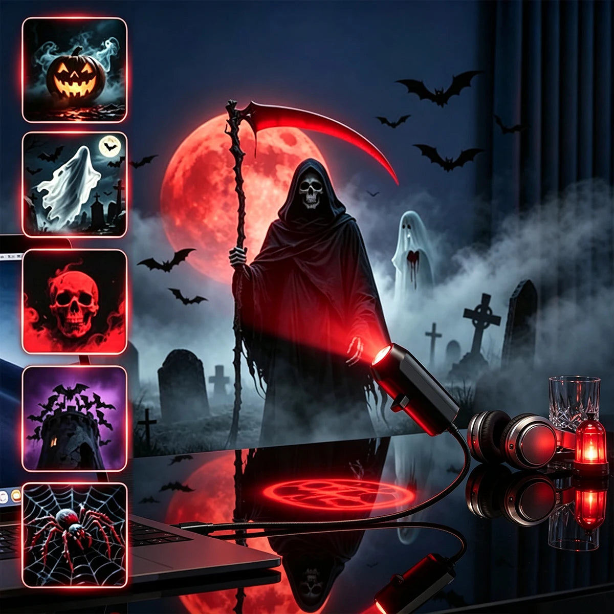 Halloween LED Portable USB Light Festive Decor Bedroom Atmosphere Projection Lamp Suitable for Holiday Parties Indoor Dorms Bars