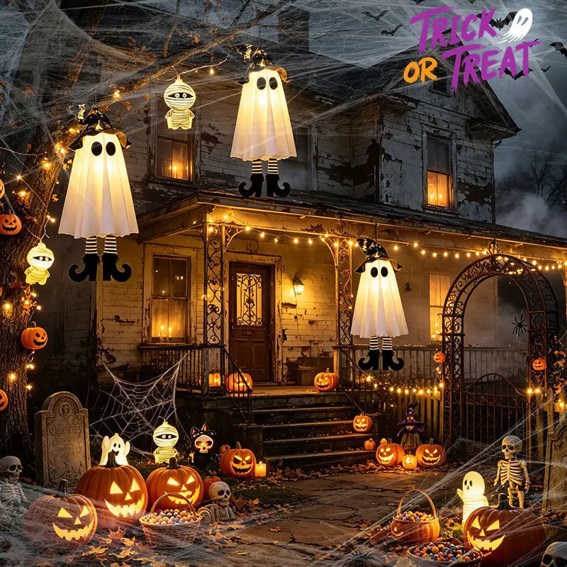 Halloween LED Light Up Wizard Ghost Hanging Decoration, Scary Witch Ghost Lamp with Flashing Light, Battery Powered Ornament