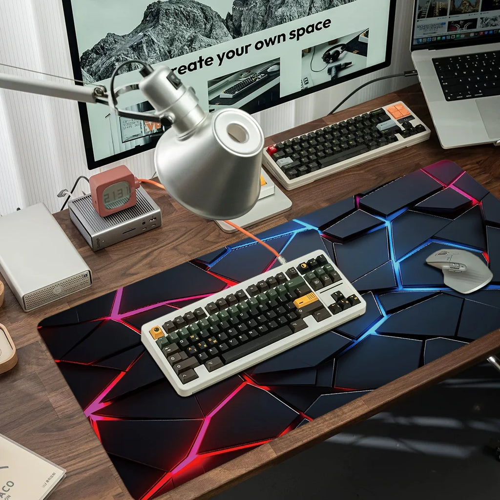 Large Gaming Mouse Pad 90x40 Red Blue Gradient Design Non-Slip Rubber Sewn Edge Gaming Desk Mat Keyboard Gamers and Office Work