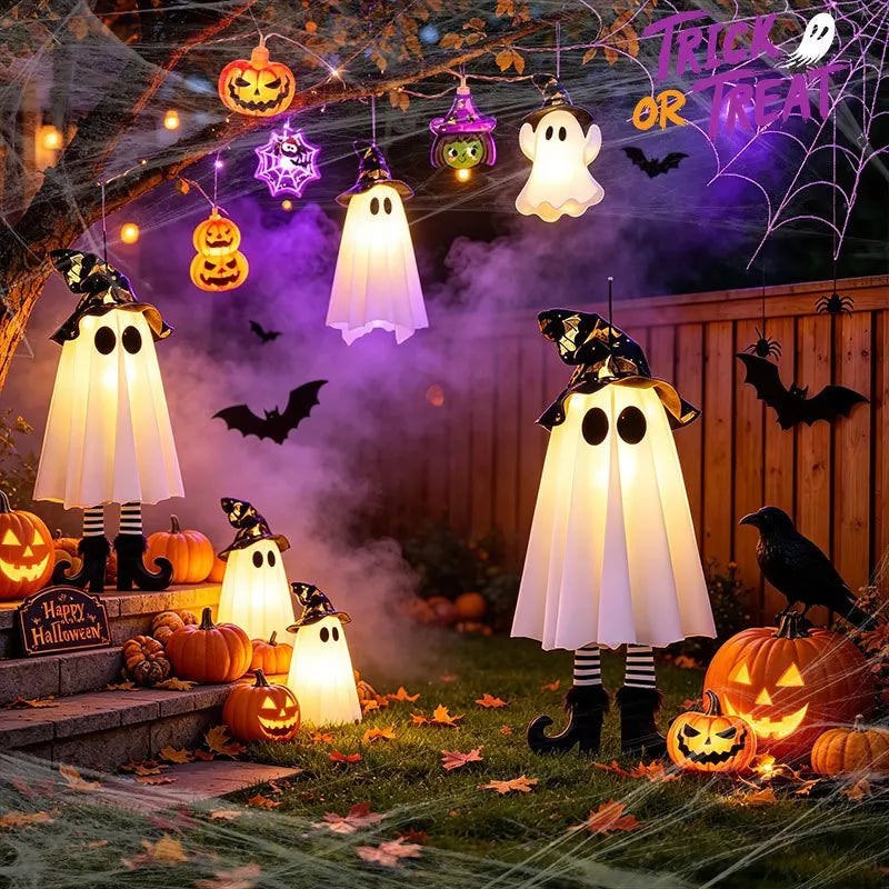 Halloween LED Light Up Wizard Ghost Hanging Decoration, Scary Witch Ghost Lamp with Flashing Light, Battery Powered Ornament