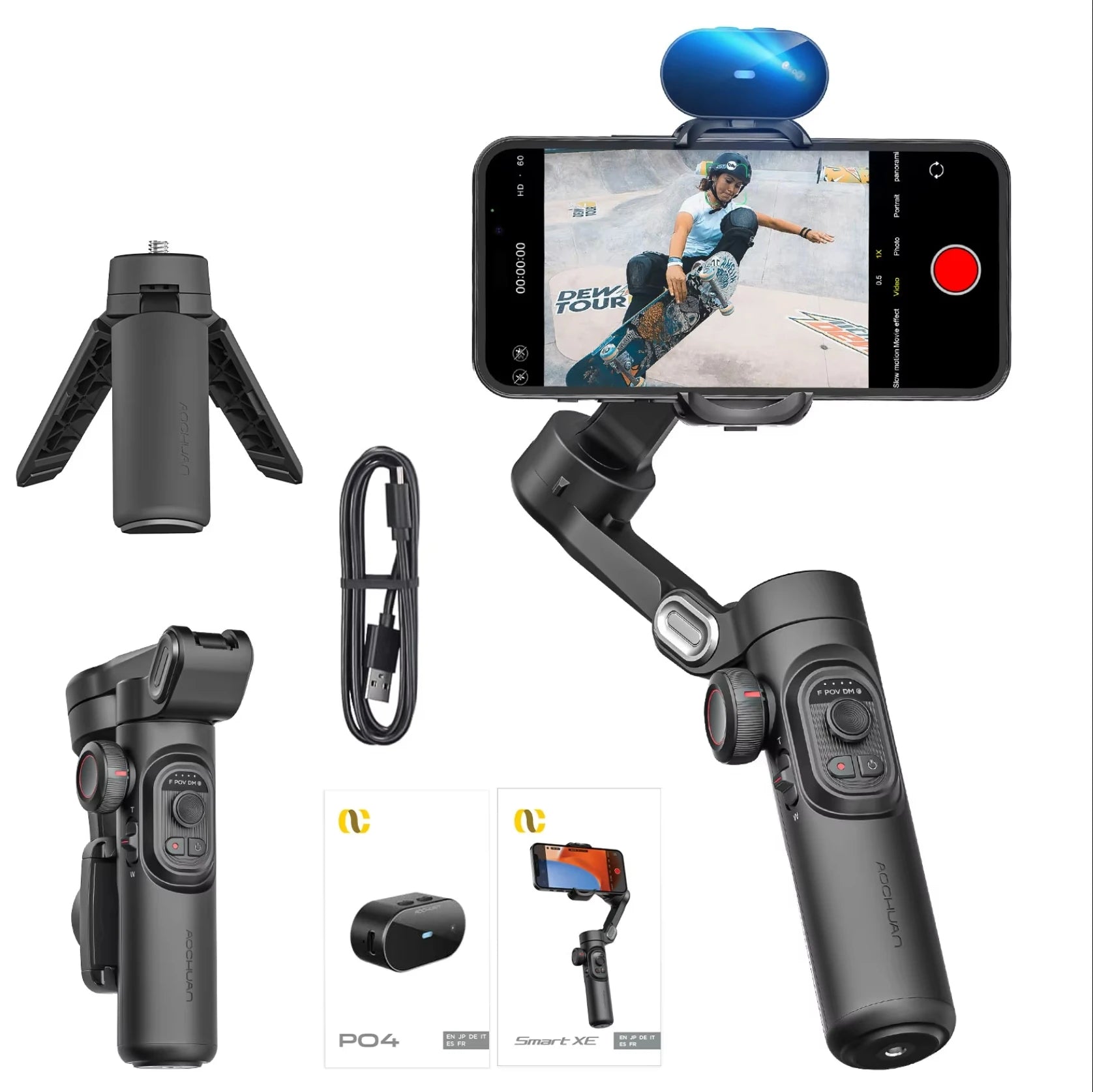 AOCHUAN 3-Axis Handheld Gimbal Stabilizer SmartXE for Smartphone for iPhone Android AI Face Tracking Tk Vlog