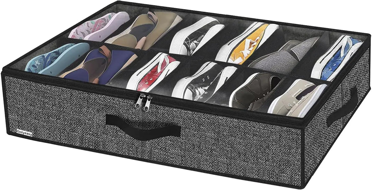 1 organizador de zapatos debajo de la cama, con capacidad para 12 a 16 pares de zapatos, con ventana transparente, transpirable, plegable