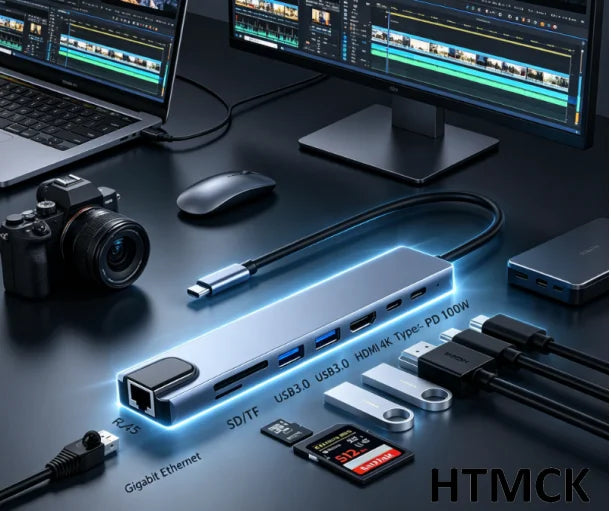 8In1 7In2 7In1 USB C Hub with 4K HDMI RJ45 SD/TF Card Reader PD Fast Charge Type C Adapter