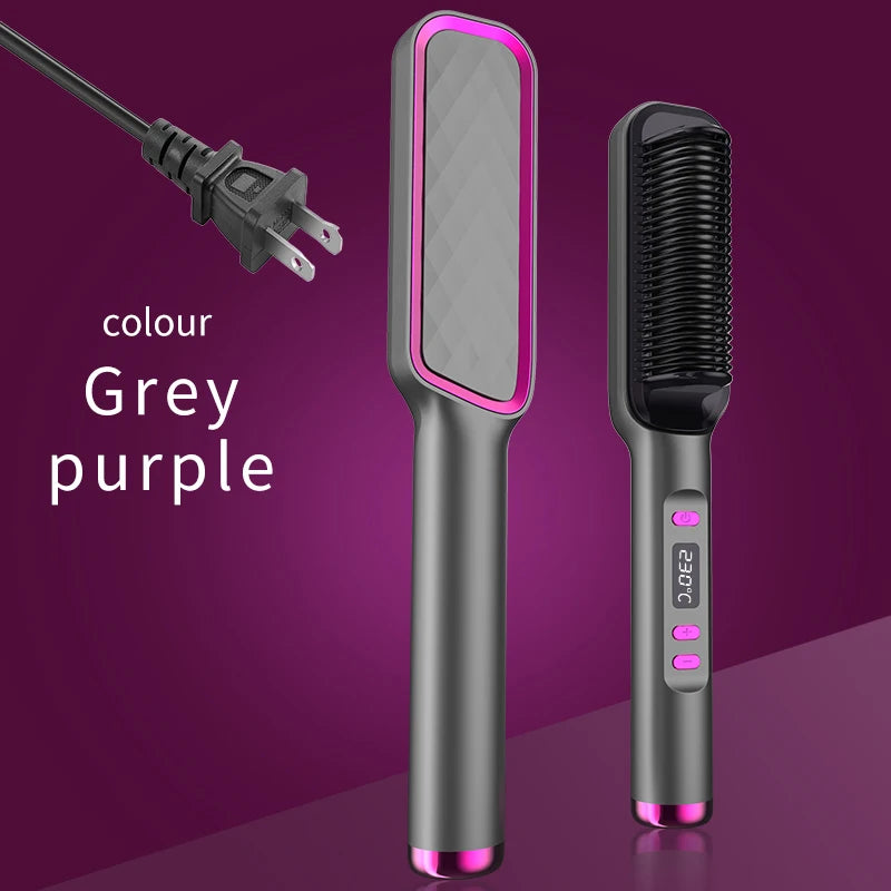 Hair Straightener Ceramic Hot Comb 2 in 1 Electric Straighten Hair Brush Negative Ion Fast Heating Styling Tool ﻿