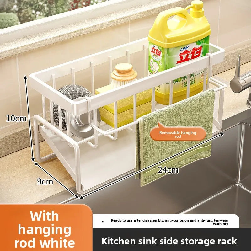 Kitchen Sponge Holder Drain Rack Sink Organizer for Dish Cloth Scrubber Storage with Hanging Hook