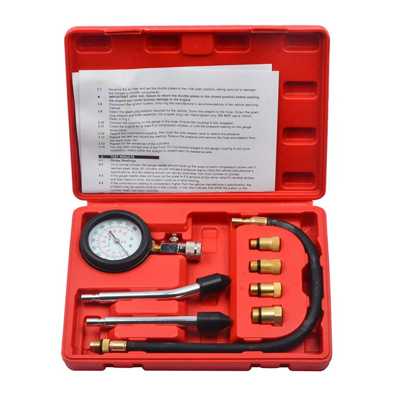 Automotive Engine Compression Tester Tools Kit for Motorcycle Car Truck Engine Cylinder Gauge Fuel Pressure Tester Kit 0-300 PSI