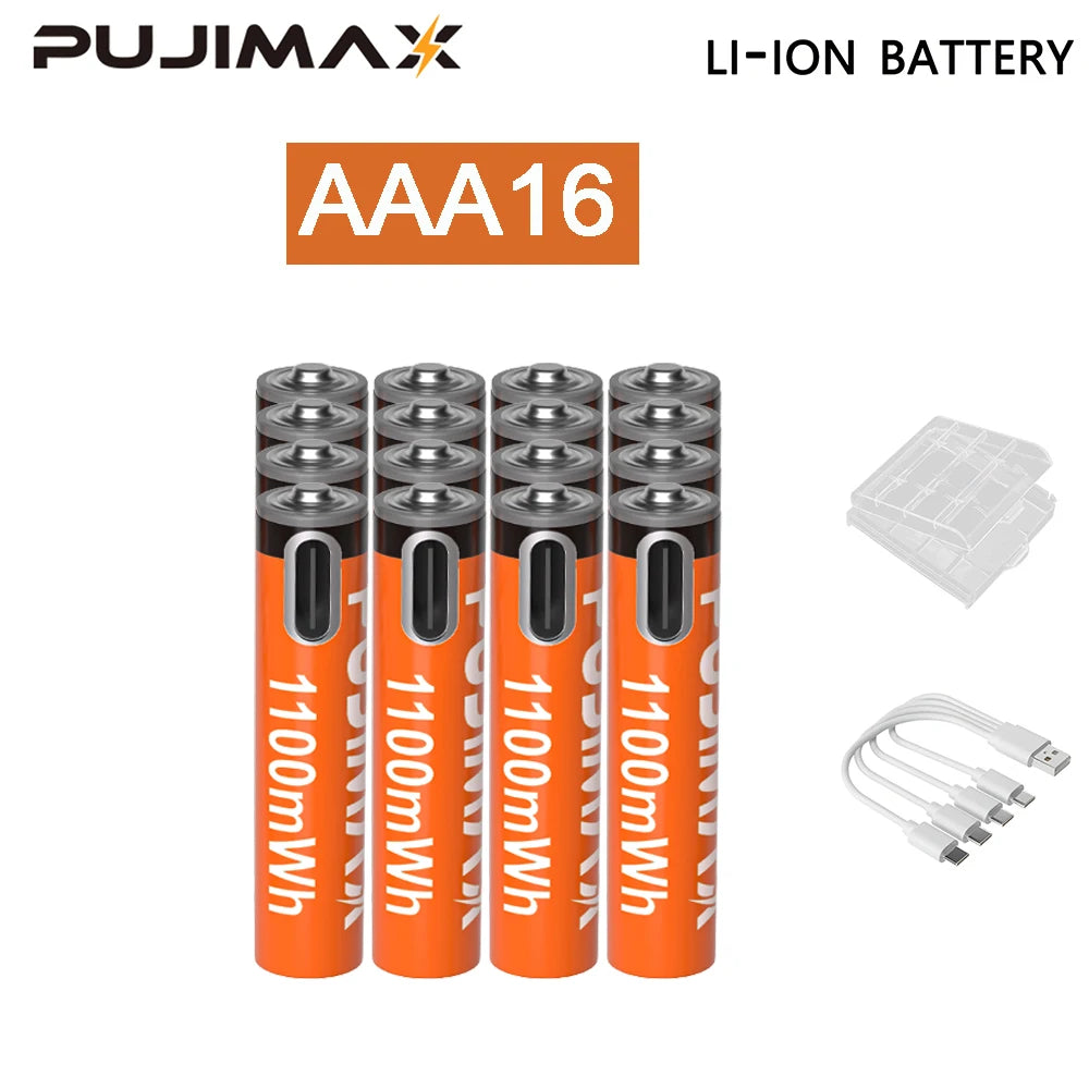 PUJIMAX 1.5V AA&AAA Rechargeable Lithium Battery 3400mWh/1100mWh, Type-C Port Charging Be Reused 1500 Times For Alarm Clocks