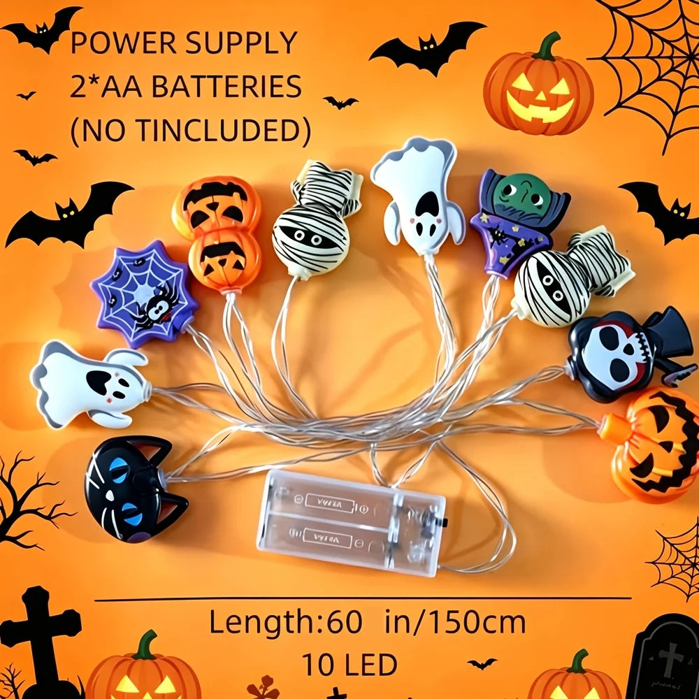 5-in-1 Halloween Horror String Lights — Pumpkin, Ghost, Mummy, Witch & Spider
