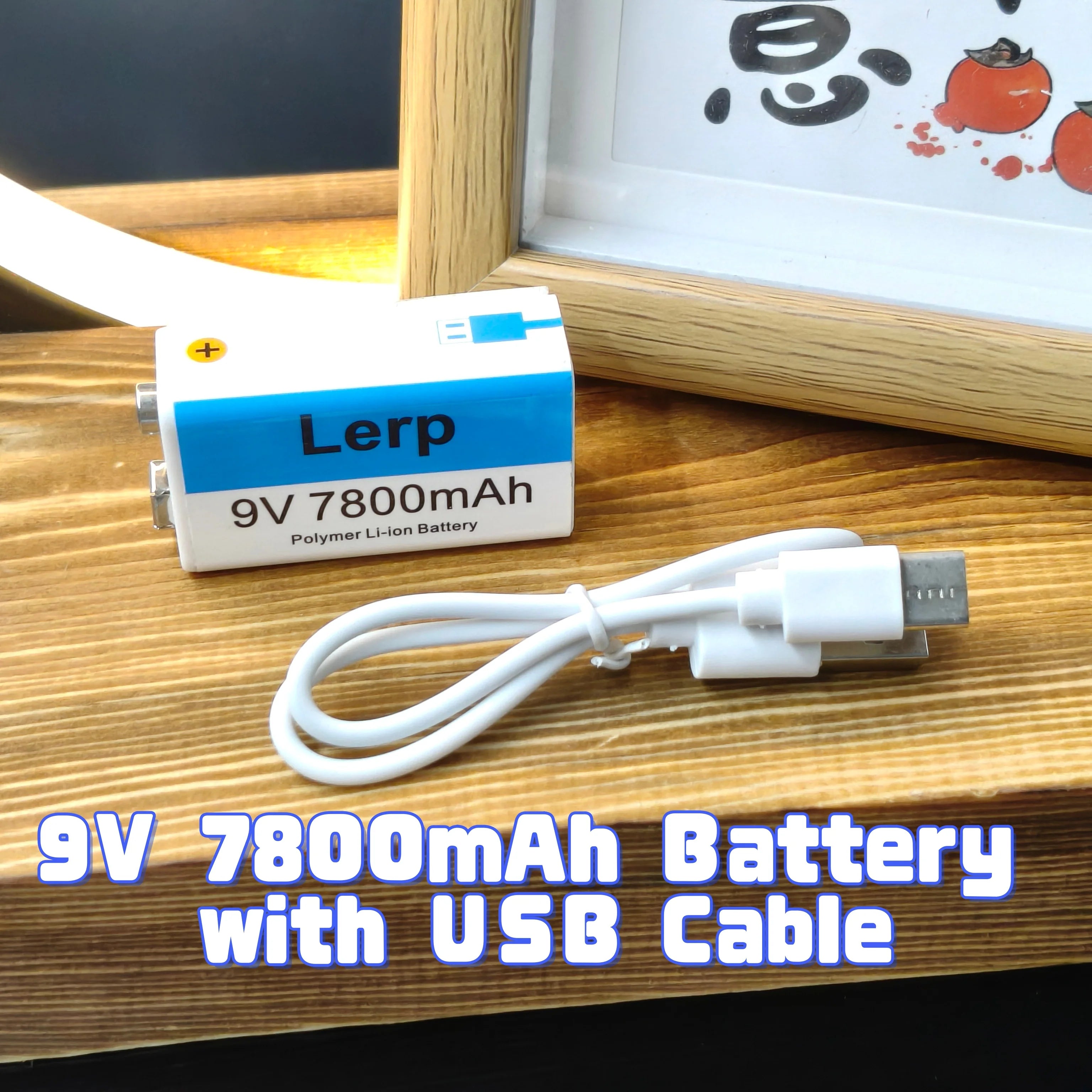 9V Rechargeable Battery 7800mAh with USB Charging Cable