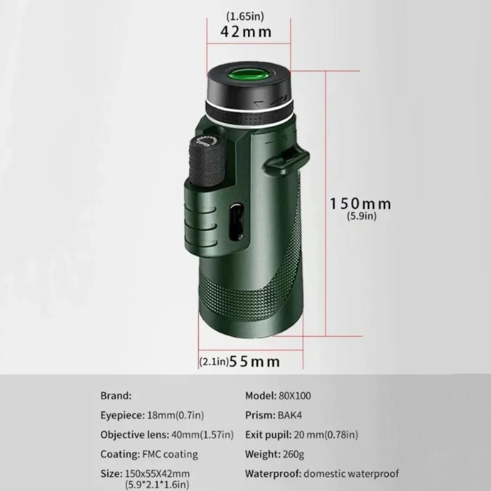 80x100 HD Zoom Portable Telescope Long Distance 5000M Folding Mini Powerful for Hunting Sports Outdoor Camping Travel