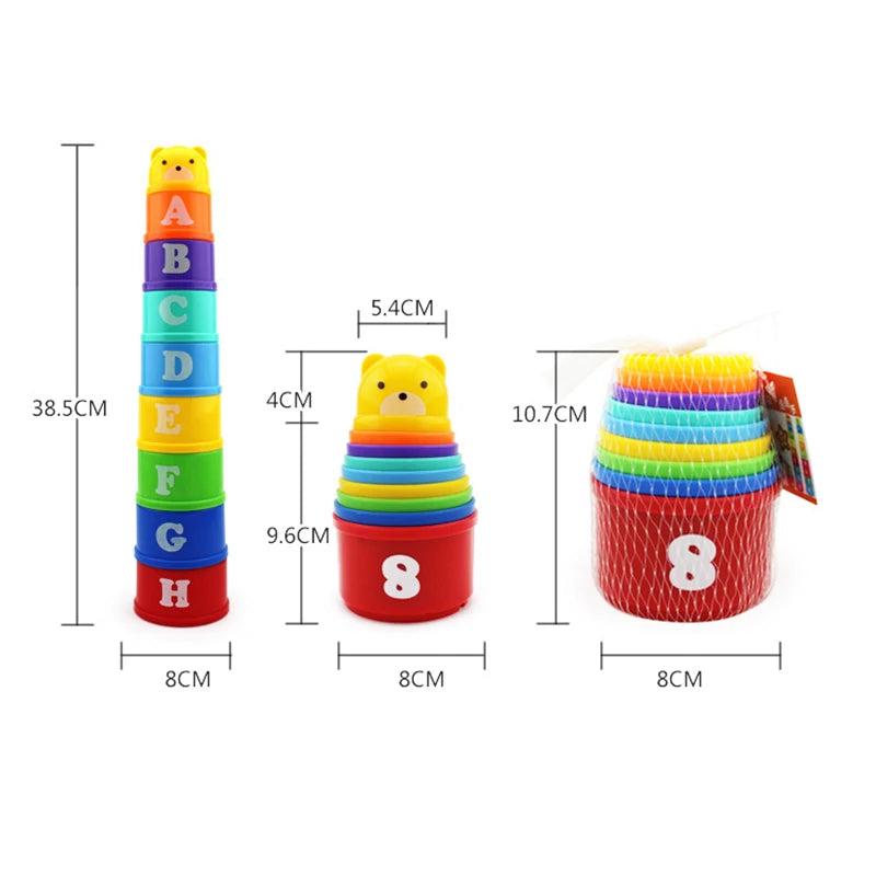 9PCS/Set Funny Stacking Cups Toys Baby Rainbow Cups Stacking Tower Kids Early Educational Toy Boys and Girls Learning Toys Gifts