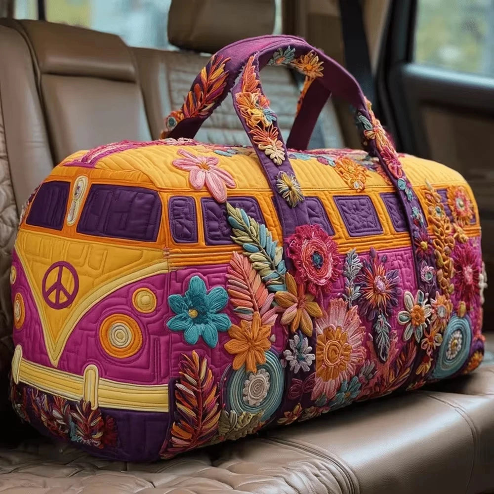 Fashion 3D Quilted Duffle Bag Bus Design Large Capacity Travel Handbag Retro Boho Sturdy Gym Tote Bag Daily Outings