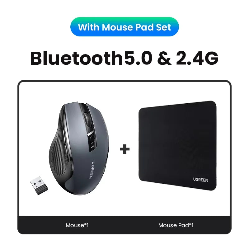 Ratón inalámbrico UGREEN, Bluetooth 5.0, ergonómico, 4000DPI, 6 botones silenciosos, para MacBook, tabletas, portátiles, ordenadores y PC, ratón 2.4G.
