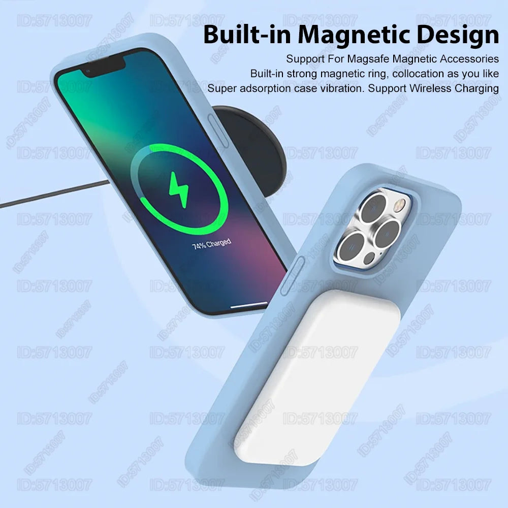 Magnetic Original Liquid Silicone Shockproof Case For iPhone 16 15 14 13 12 11 Pro Max 16 Plus For Magsafe Wireless Charge Cover