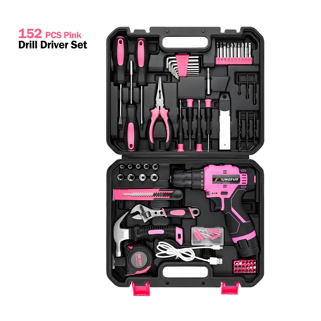 12V Cordless Drill Driver Kit Power Drill Driver Portable Home Decor Kit Screwdriver Drill Set Pink for Women DIY Enthusiasts