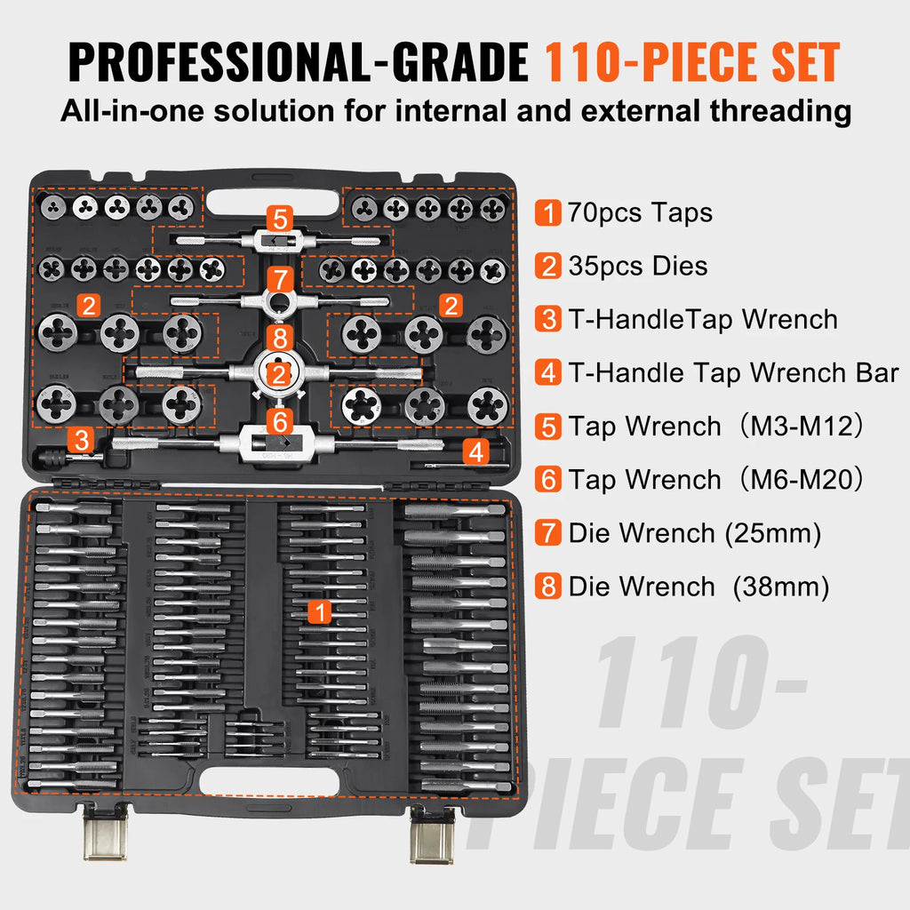 SucceBuy Tap and Die Set 40PCs 60PCs 80PCs 110/116PCs Metric SAE Standard Bearing Steel Taps and Dies Essential Threading Tool