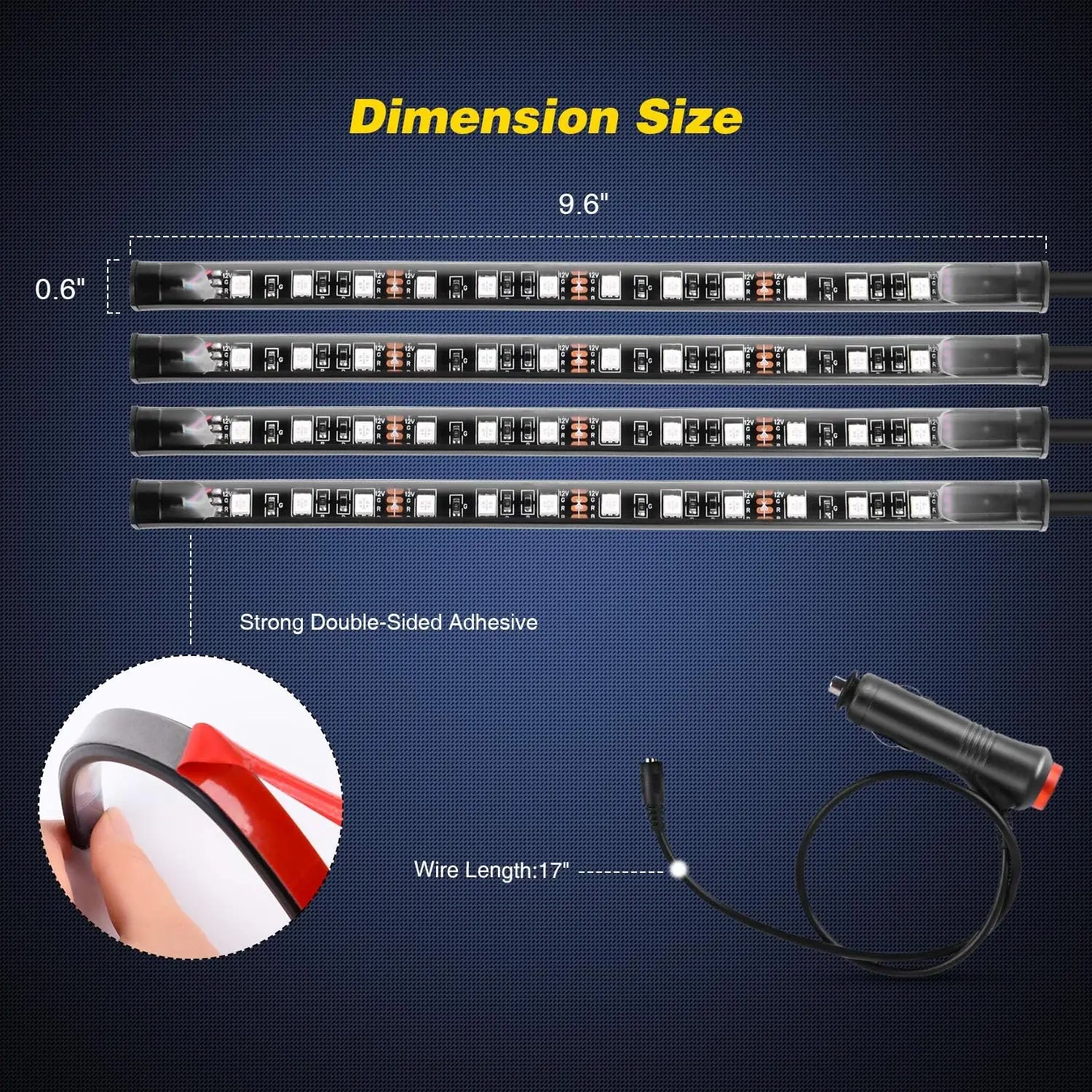 Nilight - TR-06 4PCS 48 LED Interior Lights DC 12V Multicolor Music Car Strip Light Under Dash Lighting Kit with Sound Active Function and Wireless Remote Control