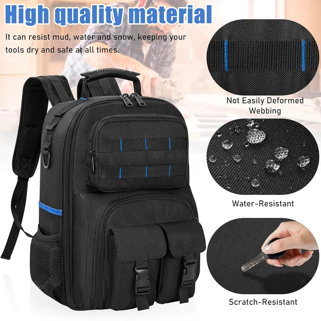 Tool Backpack, Heavy Duty Tool Bag with Padded Shoulder and Removable Tool Organizer, Water-Resistant Work Backpack, for Electricians