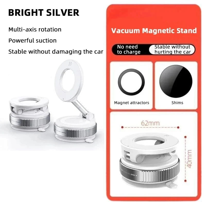 Magnetic Vacuum Phone Holder Compatible With MagSafe 360° Rotatable 96LBS Suction Cup Mount Suitable For iPhone Android Devices For Car Gym Mirror Use
