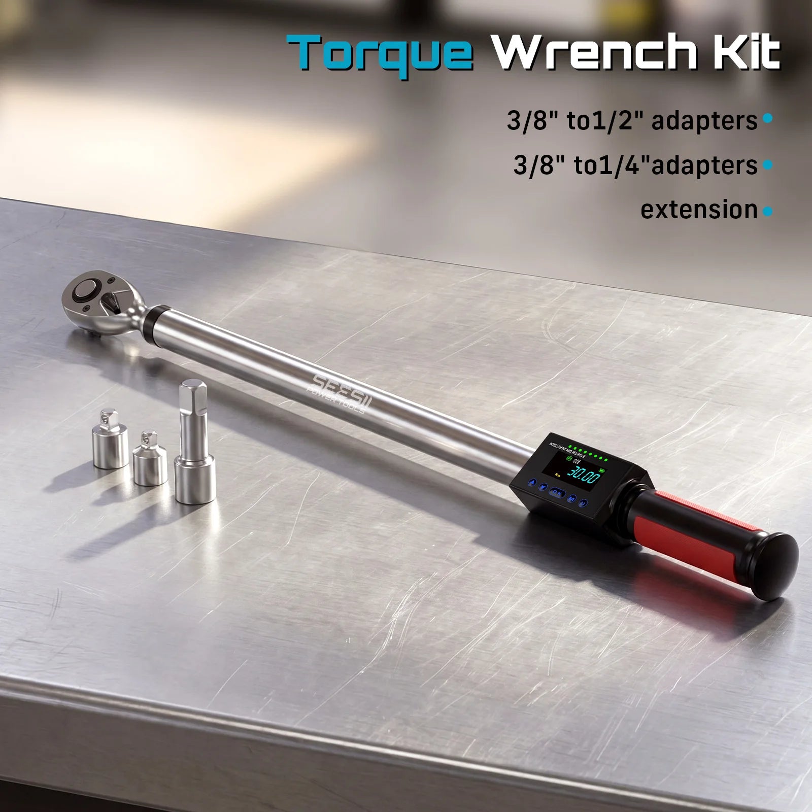 Seesii Digital Torque Wrench 340N.m Digital Electric Wrench 1/2" Drive 12.5-250.8ft-lbs/17-340N.m Buzzer LED Flash for Car Care