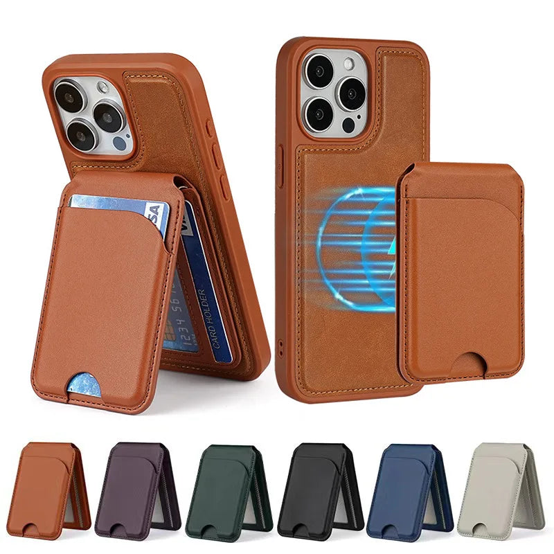 MagSafe Magnetic Leather Wallet Card Holder Adjustable 160° Phone Stand Anti-Demagnet Multi Card Pocket For iPhone 12-17 Series