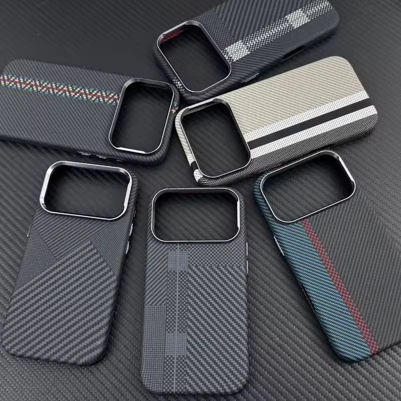Carbon Fiber Texture Magnetic Case For iphone 17 Pro Max 17Pro Air Ultrathin Alloy Lens Wireless Charge for Magsafe Hard Pc Case