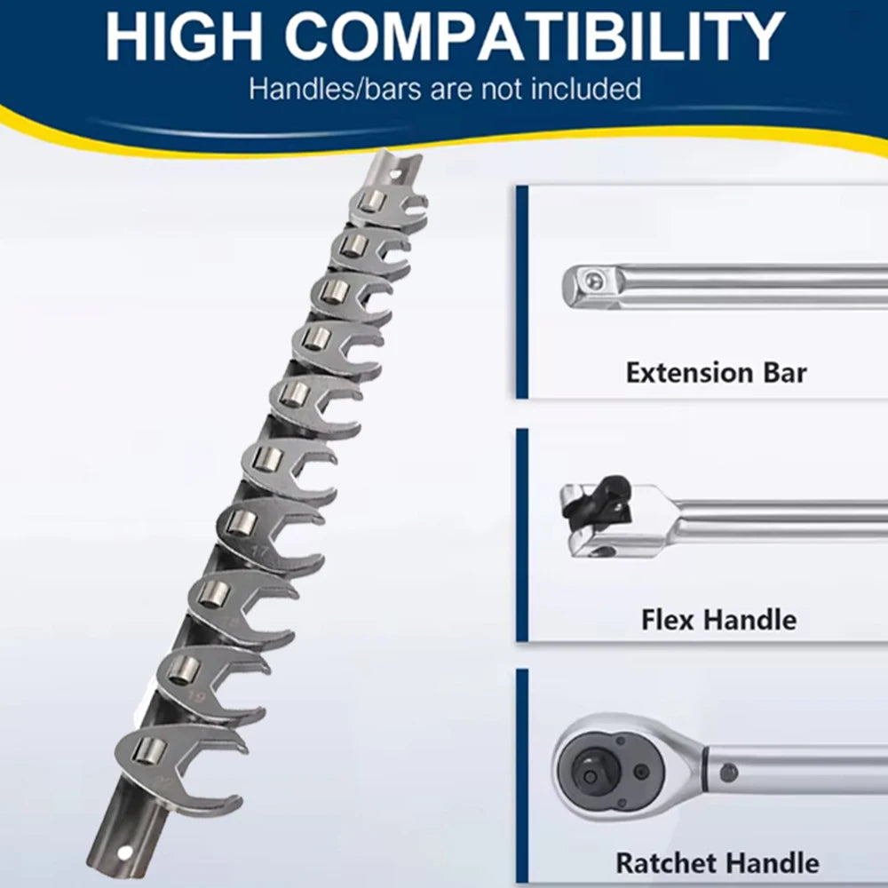 New High Quality 10Pcs 3/8Inch Drive Crowfoot Wrench 3/8Inch Drive Carbon Steel Open End Spanner Metric Foot Horn Wrench Head