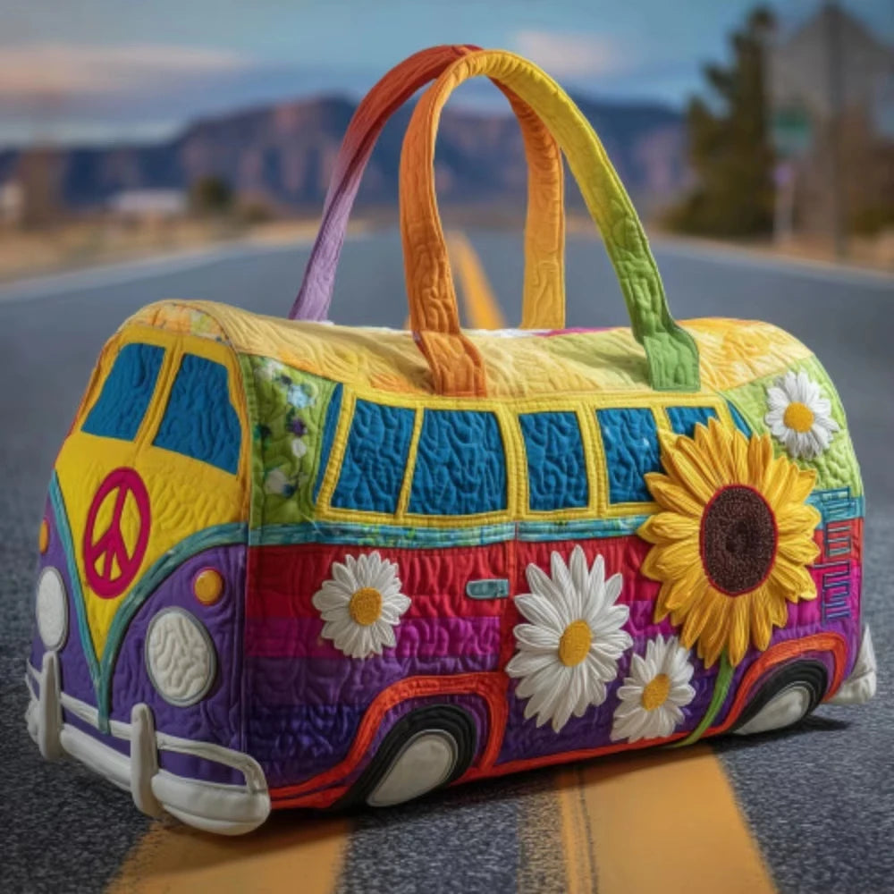 Fashion 3D Quilted Duffle Bag Bus Design Large Capacity Travel Handbag Retro Boho Sturdy Gym Tote Bag Daily Outings