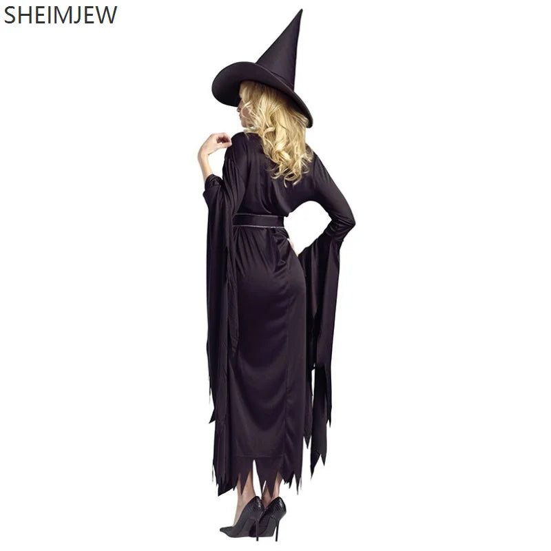 Halloween Adult Women Gothic Black Witch Costume Carnival Purim Cosplay Party Evil Wizard Masquerade Irregular Dress Outfit 2025