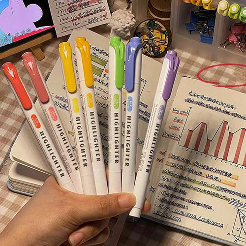 15 colores Doble punta Rotuladores fluorescentes Marcadores de dibujo Resaltadores Bolígrafos Arte Japonés Lindo Papelería Pastel