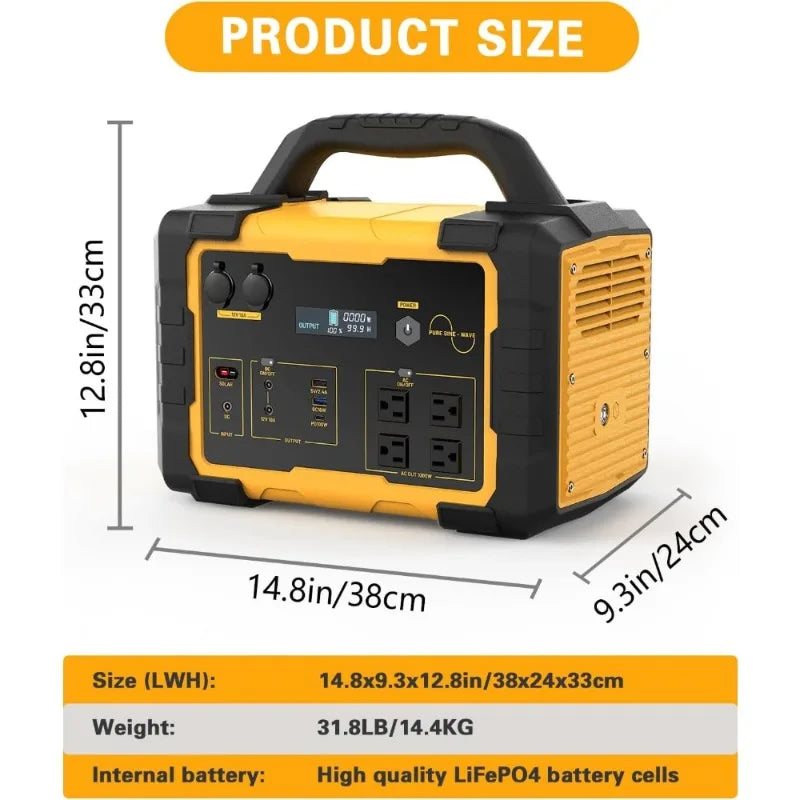 1000W Portable Power Station 1024Wh LiFePO4 Solar Generator 2000W Peak Backup Battery with 60W USB-C Fast Charge