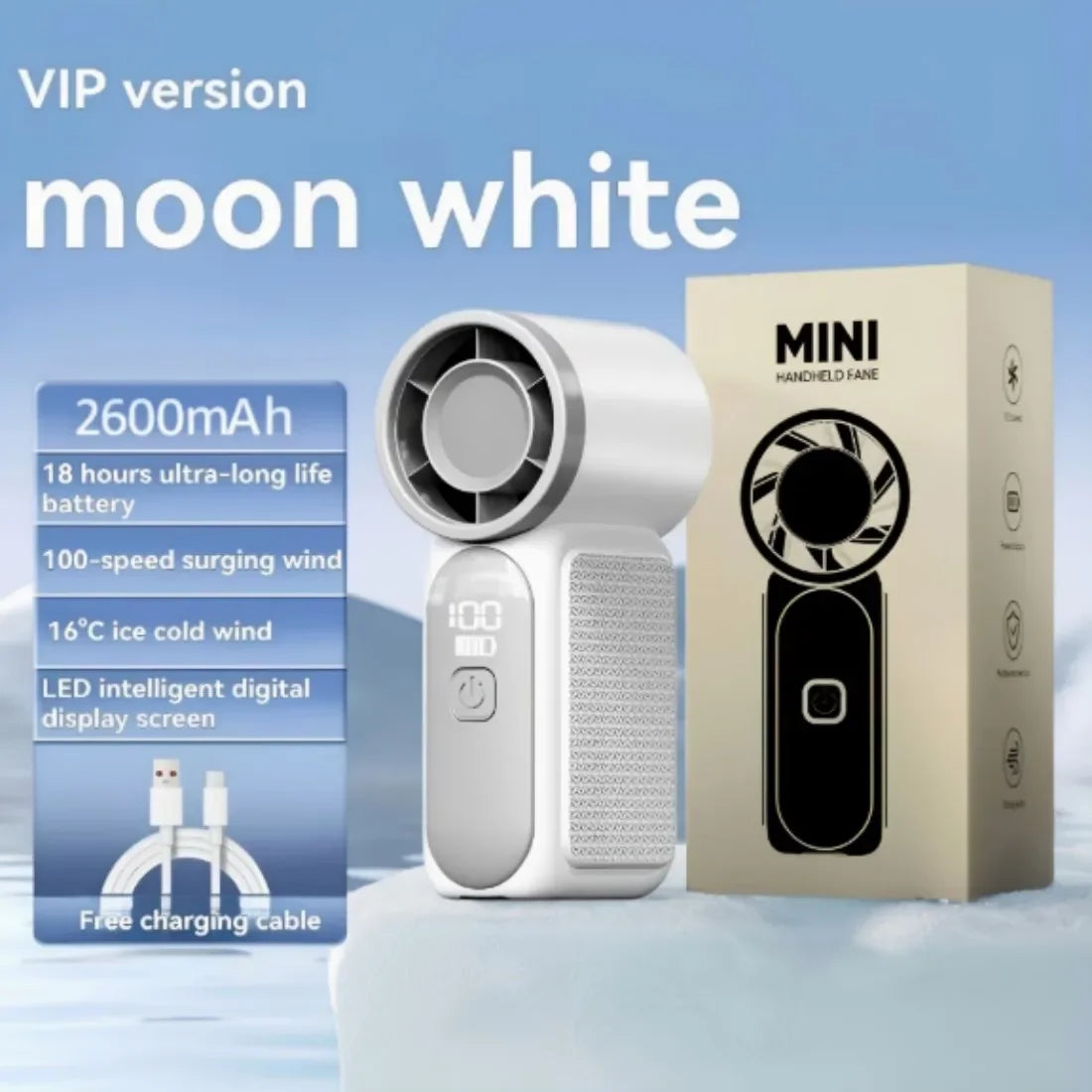 2026 New 100-Speed Mini Handheld Fan, High-Speed Turbo Blower, USB Rechargeable, Long-Lasting Portable Outdoor Cooling Fan