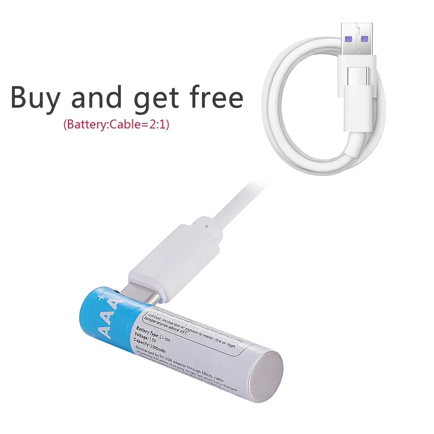 New USB AAA Rechargeable Batteries 1.5V 2300 mAh li-ion battery for remote control mouseElectric toy battery + Type-C Cable