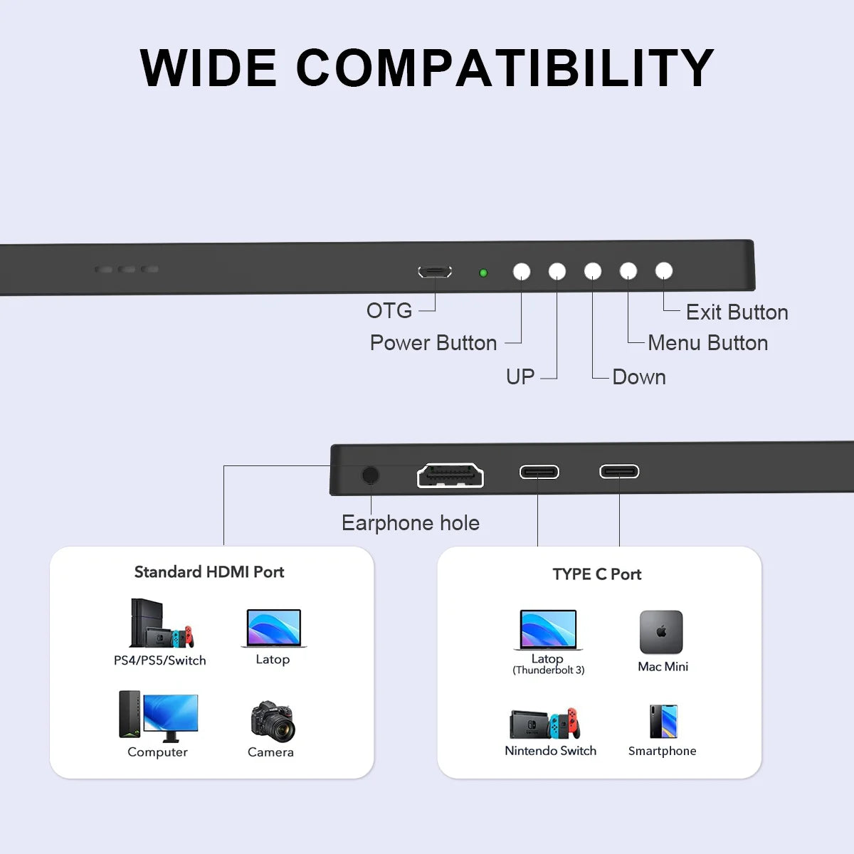 15.6 inch Portable Monitor UHD 3840X2160 Ultra-Thin 4K IPS Screen for PC Gaming External Display with for Xbox Switch PS4/5