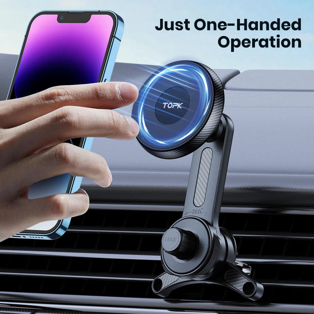 TOPK Premium ForMagsafe Car Phone Holder, Extended Arm 3-Point Stable Support, Single-Hand Operation Metal Hook Mount for Car