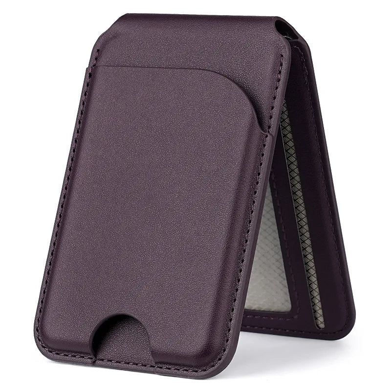 MagSafe Magnetic Leather Wallet Card Holder Adjustable 160° Phone Stand Anti-Demagnet Multi Card Pocket For iPhone 12-17 Series