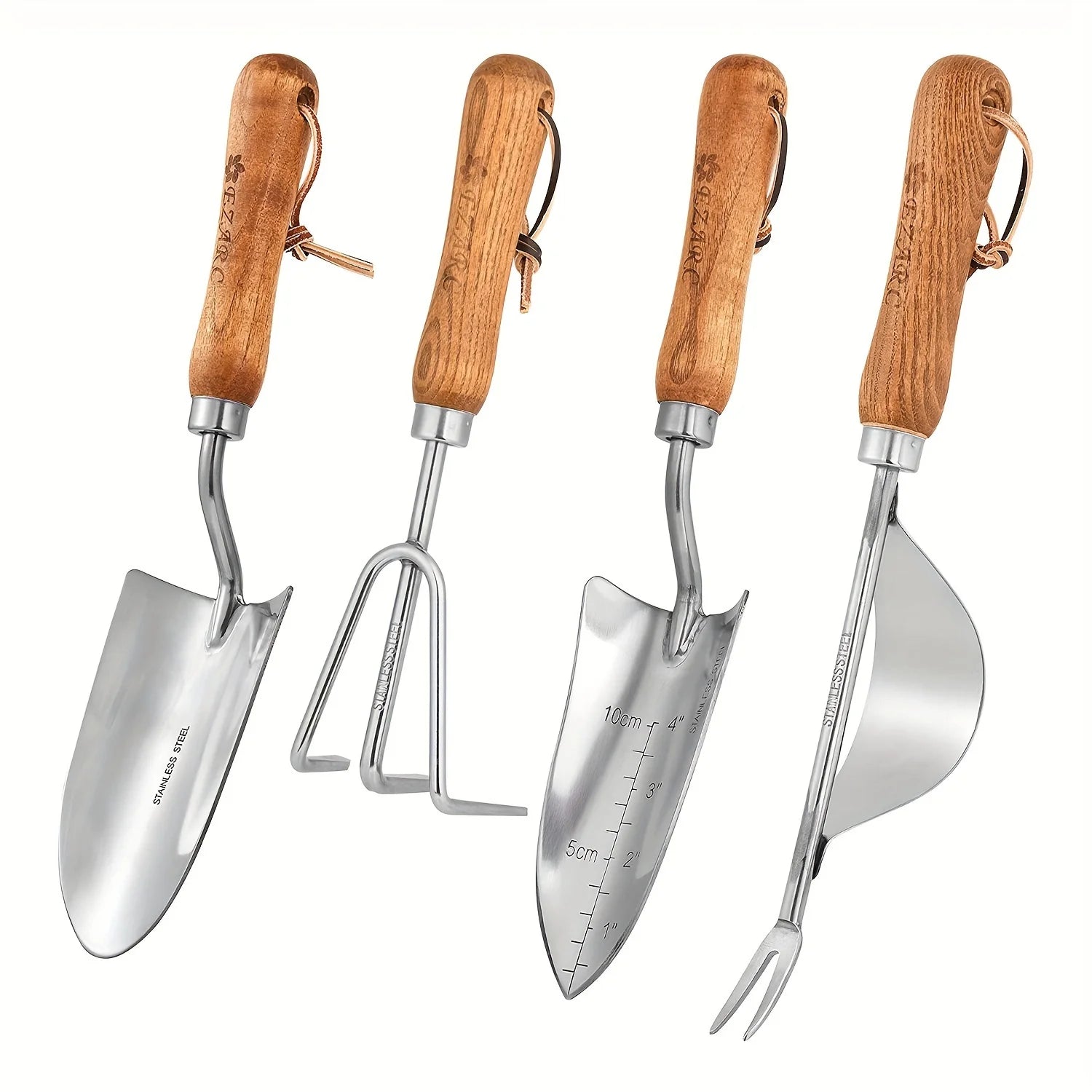 4pcs/set Heavy-duty Garden Tool,Durable Stainless Steel And A Sturdy Wooden Handle. Includes Hand Shovel, Trowel, Garden Rake