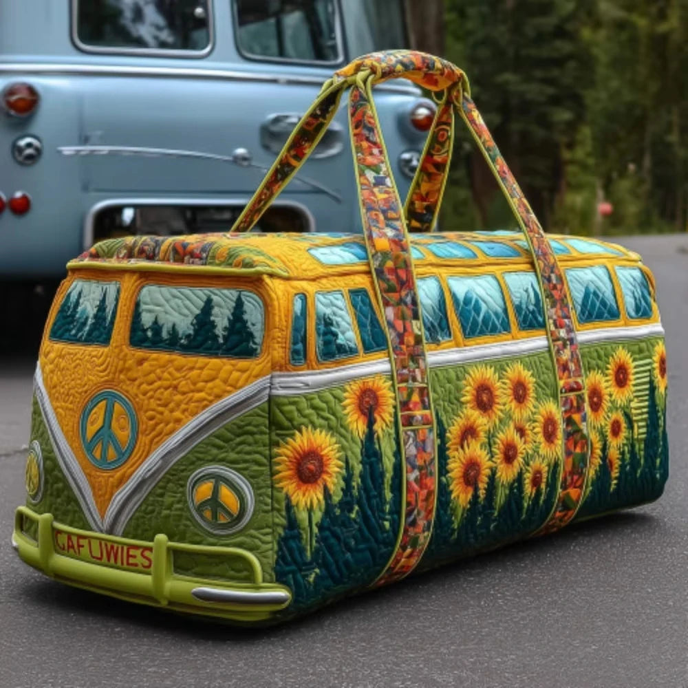 Fashion 3D Quilted Duffle Bag Bus Design Large Capacity Travel Handbag Retro Boho Sturdy Gym Tote Bag Daily Outings