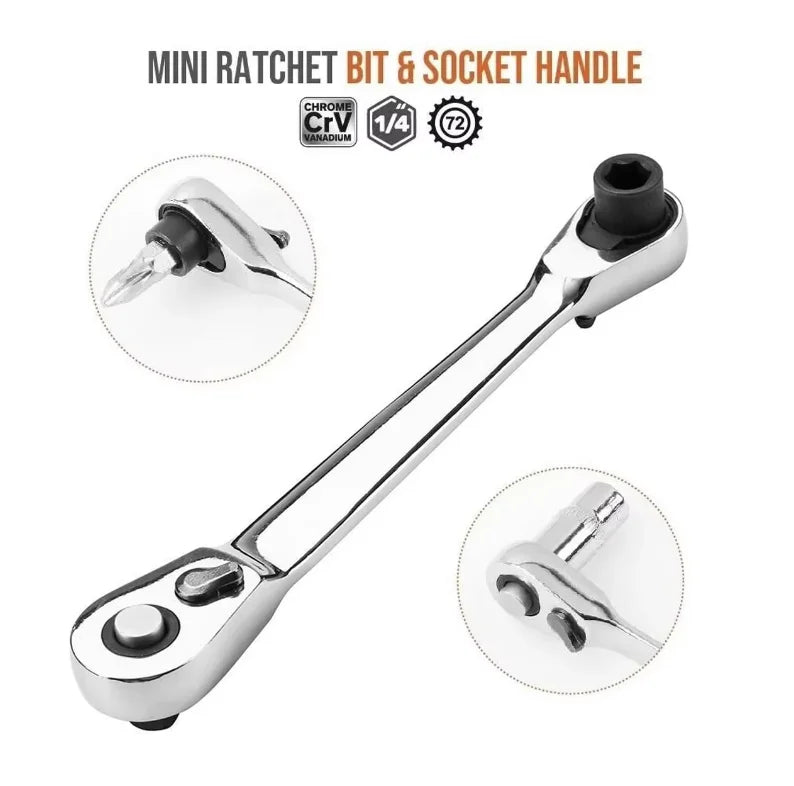 Mini Treble 1/4 Double Ended Quick Ratchet Wrench Set 2-in-1 Hex Torque Screwdriver Socket DIY Repair Tool for Electronics