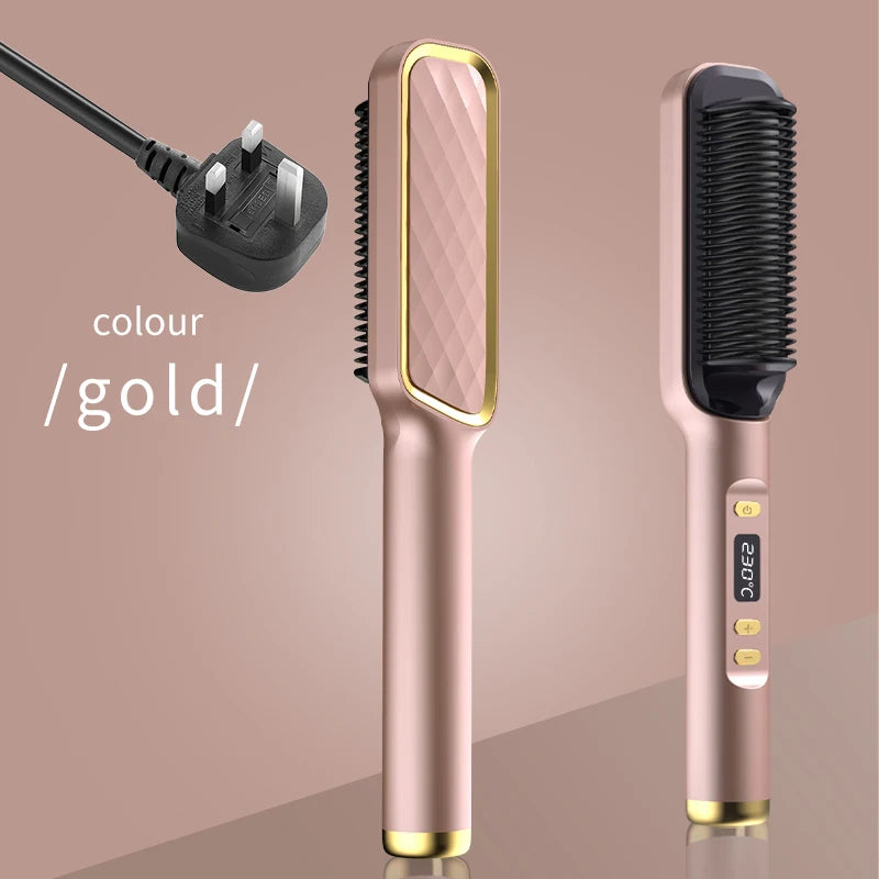 Hair Straightener Ceramic Hot Comb 2 in 1 Electric Straighten Hair Brush Negative Ion Fast Heating Styling Tool ﻿