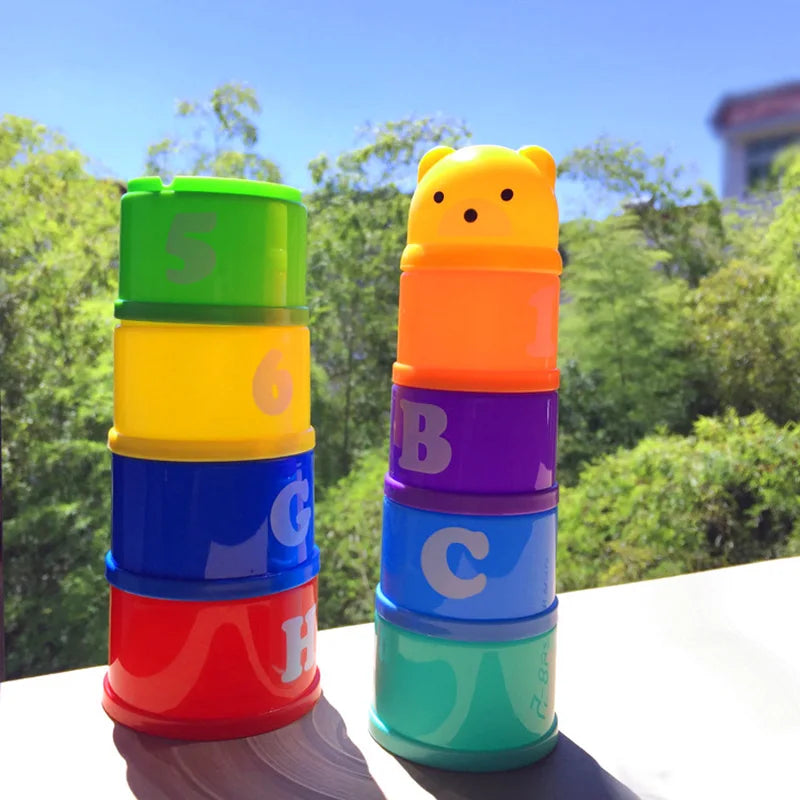 9PCS/Set Funny Stacking Cups Toys Baby Rainbow Cups Stacking Tower Kids Early Educational Toy Boys and Girls Learning Toys Gifts