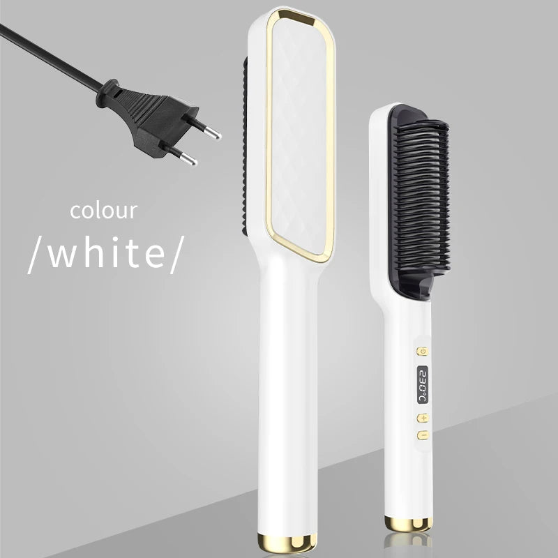Hair Straightener Ceramic Hot Comb 2 in 1 Electric Straighten Hair Brush Negative Ion Fast Heating Styling Tool ﻿