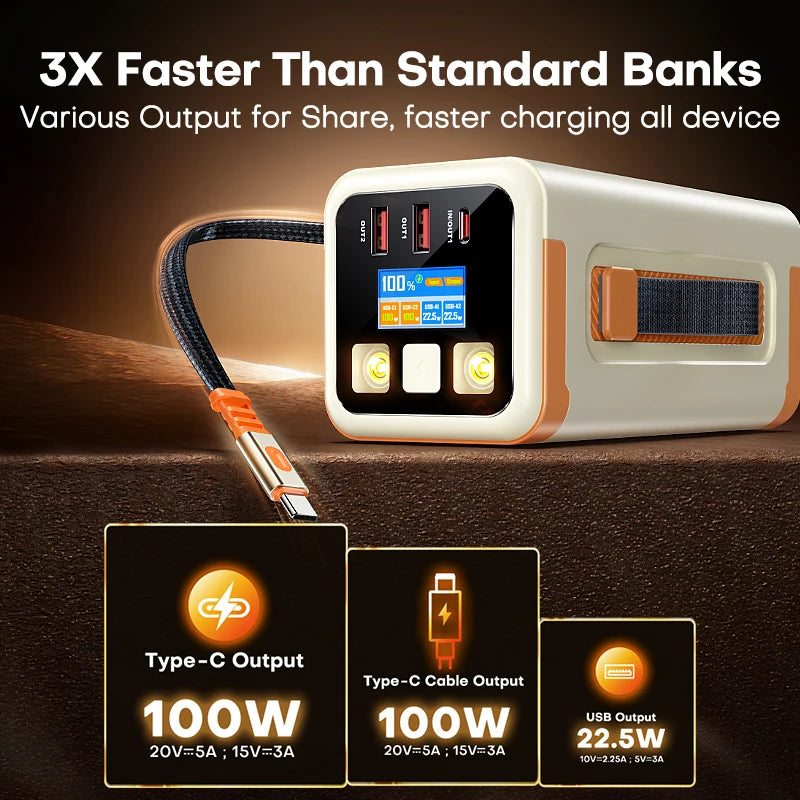 QOOVI 50000mAh Power Bank PD 100W Fast Charging Portable Large Battery Capacity Power Station For iPhone Laptop Samsung Xiaomi