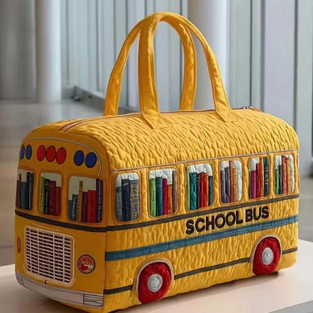 Fashion 3D Quilted Duffle Bag Bus Design Large Capacity Travel Handbag Retro Boho Sturdy Gym Tote Bag Daily Outings