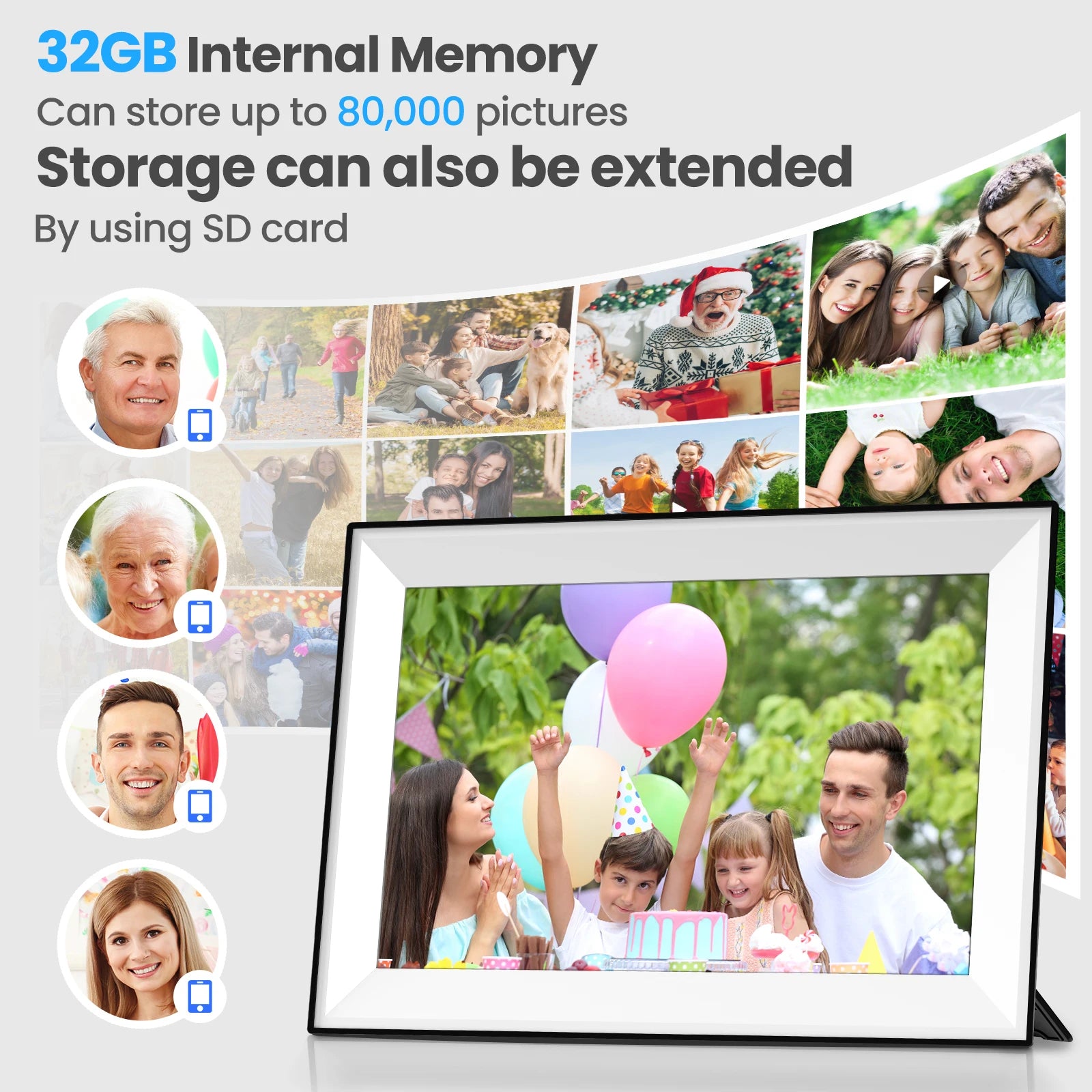 Frameo 10.1 Inch WiFi Digital Picture Frame 1280x800 HD IPS Touch Screen Digital Photo Frame Electronic 32GB Memory Auto-Rotate