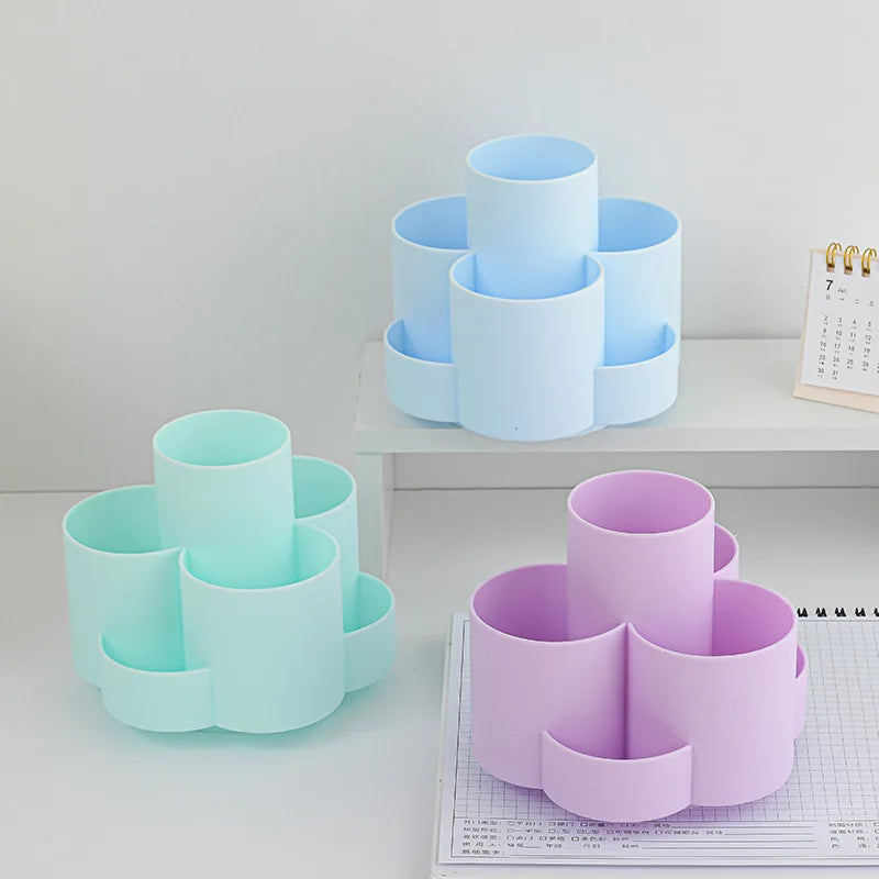 360° Rotating Pen Holder Multi Compartment PP Desk Organizer Stationery Storage Caddy School Office Makeup Brush Organizer