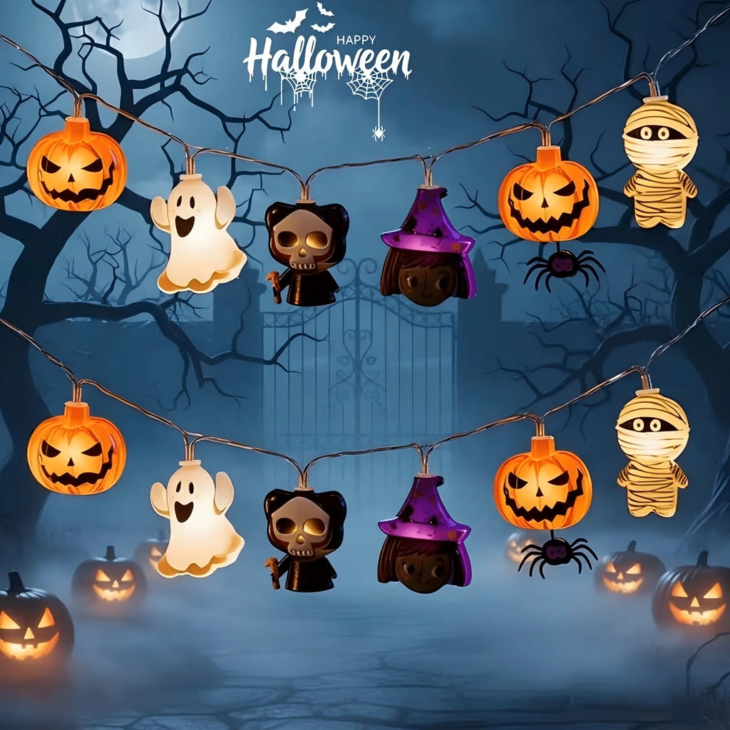5-in-1 Halloween Horror String Lights — Pumpkin, Ghost, Mummy, Witch & Spider