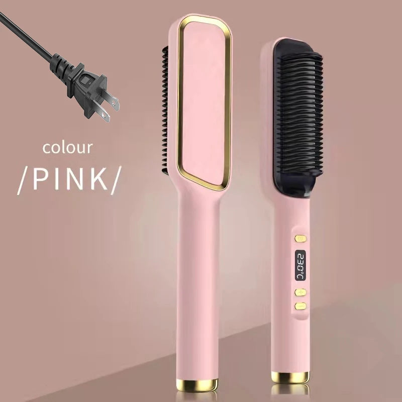 Hair Straightener Ceramic Hot Comb 2 in 1 Electric Straighten Hair Brush Negative Ion Fast Heating Styling Tool ﻿