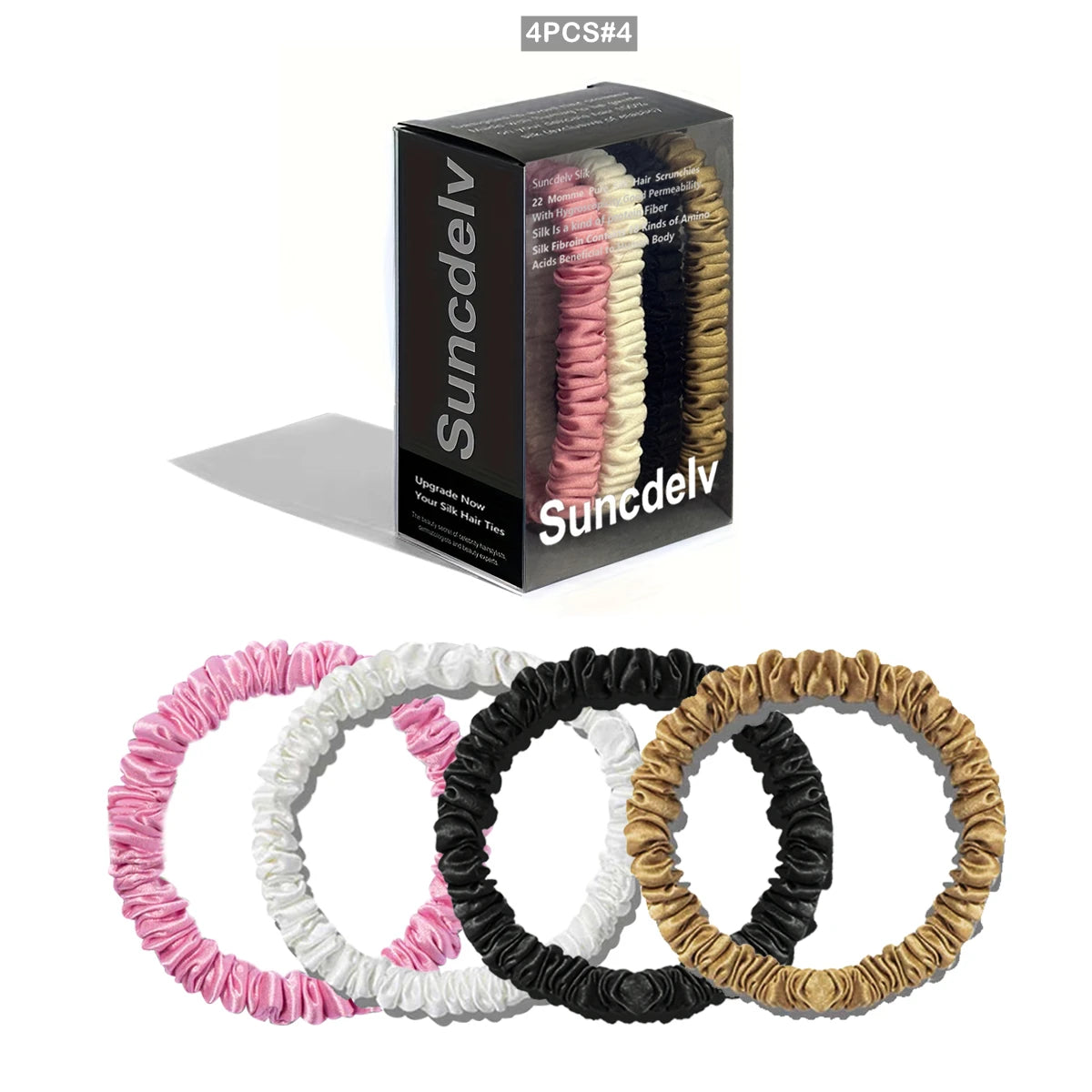 100% Natural Silk Solid Color Hair Ties High Quality Hair Scrunchies (22Momme) Women Big Hairbands Hair Accessories（4PCS Box）