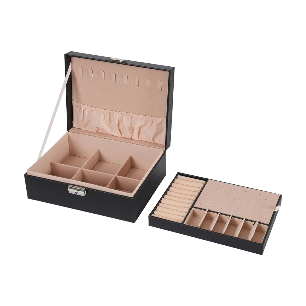 Jewelry Box Portable Desktop Jewelry Storage Case 2‑tier Jewelry Organizer Box with Lock Jewelry Holder for Rings Earrings Necklaces Bracelets Travel